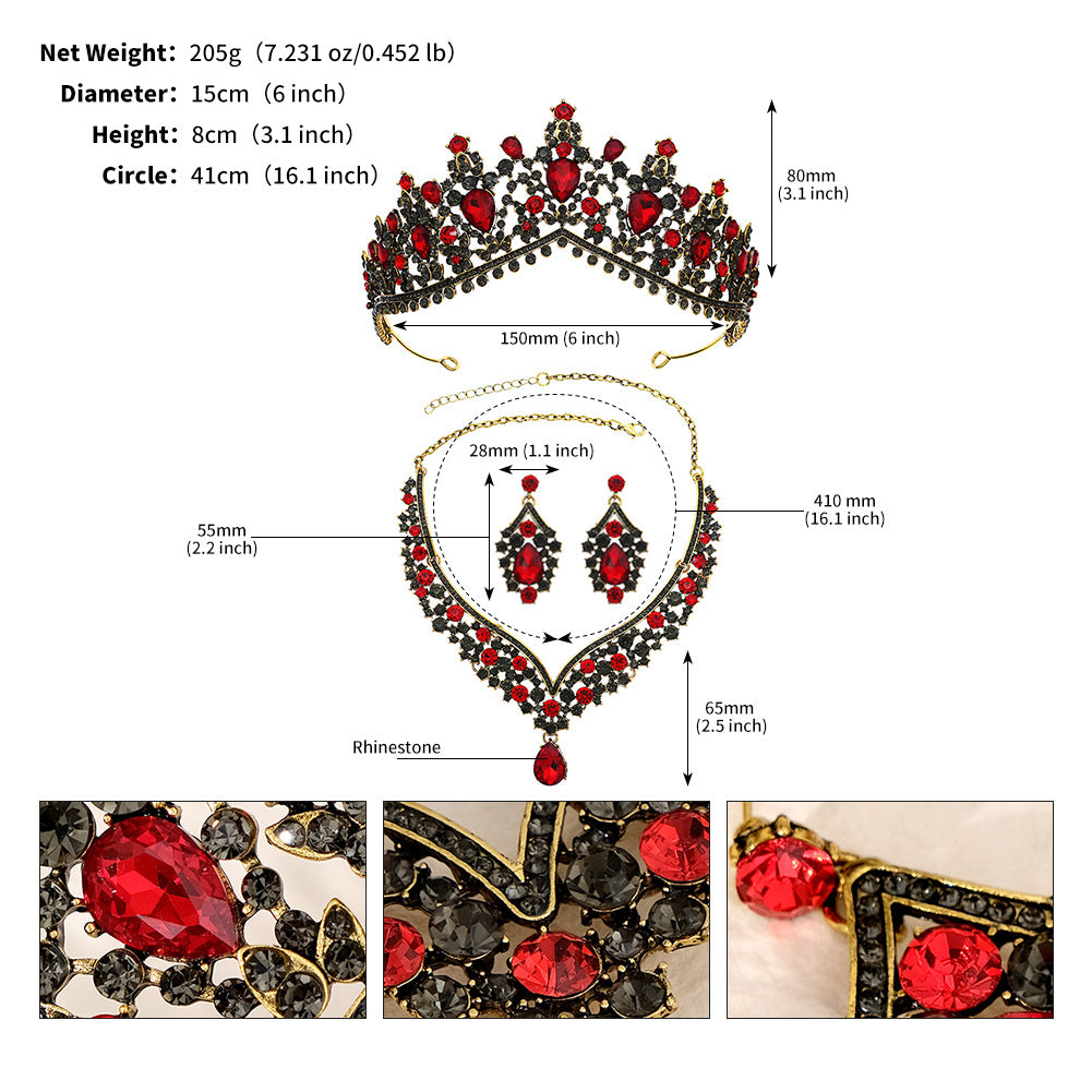 Retro Zircon Inlay Crown Set for Brides and Special Occasions