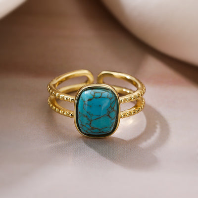 Vintage Geometric Turquoise 18k Gold Plated Open Ring