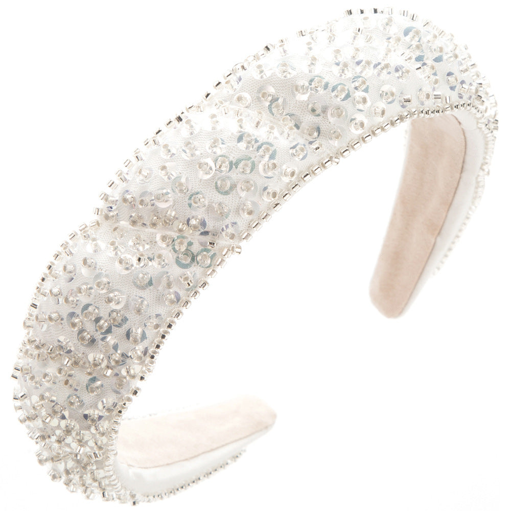 Women's Luxury Handmade Beaded Crystal Sequin Wide-Brimmed Hair Band