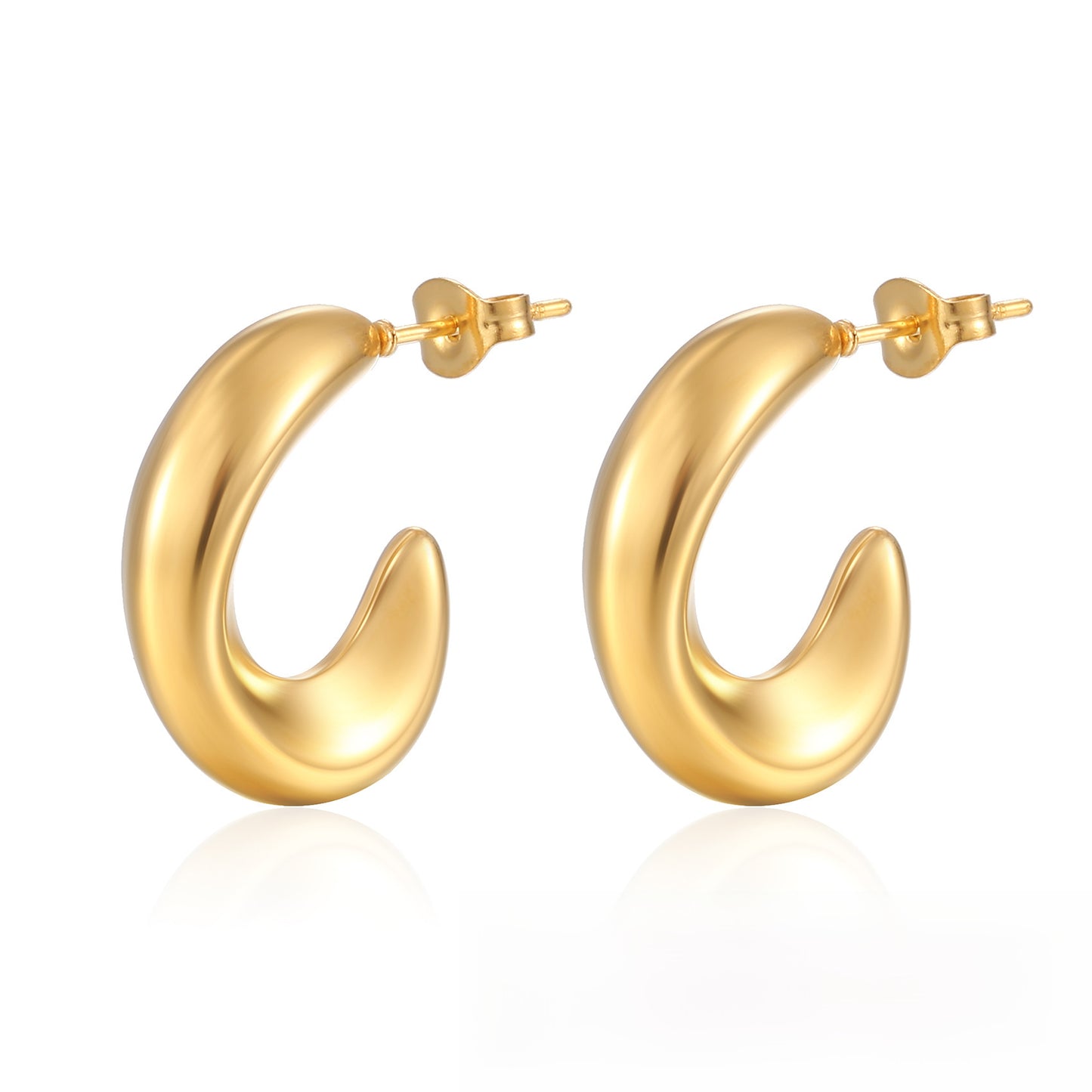 1 Pair Fashion 18K Gold Plated Stainless Steel Oval Hoop Earrings