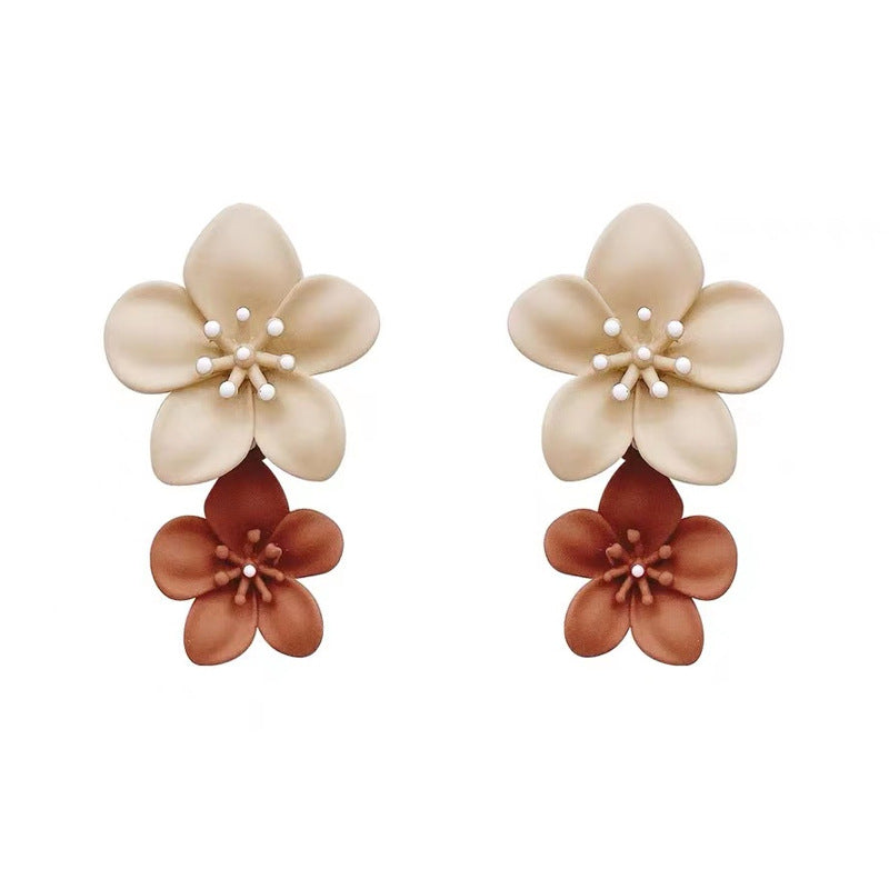 Korean New Earrings  New Autumn And Winter Women's Fashion All-Match Temperament Sweet Style Contrast Color Flower Ear Stud Earring