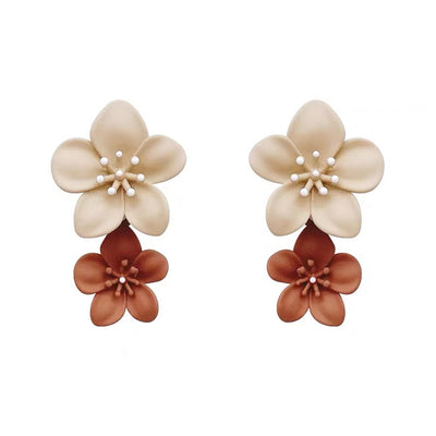 Korean Fashion Contrast Color Flower Stud Earrings for Women