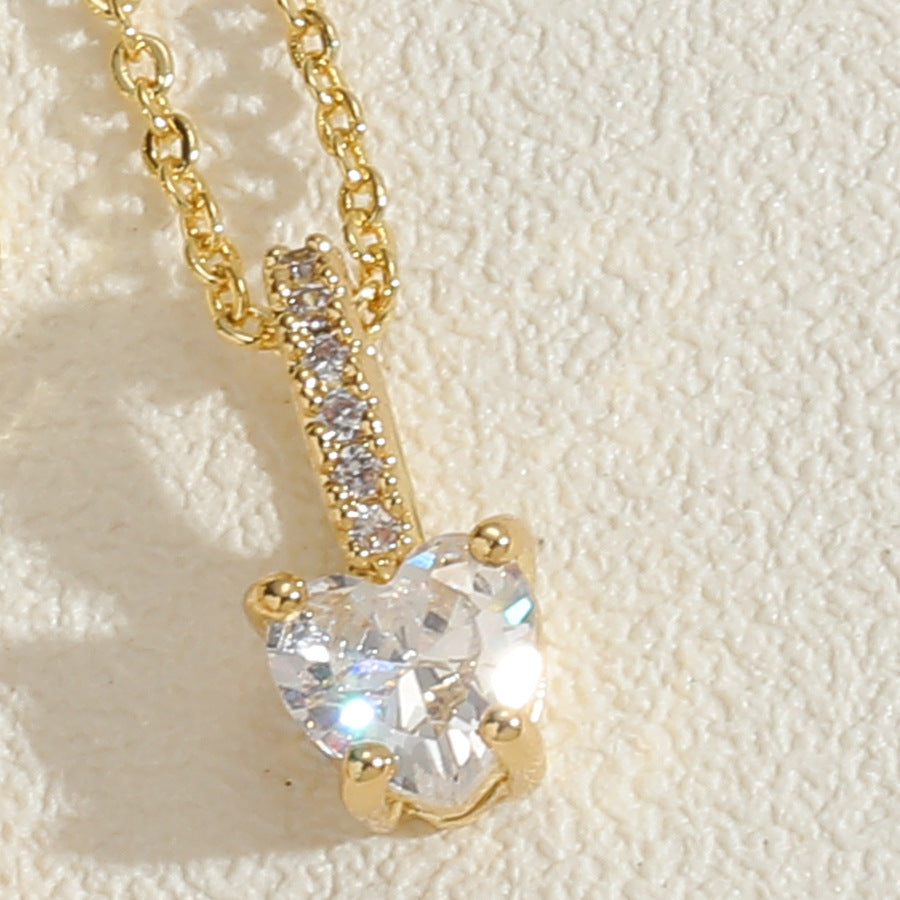 Vintage Heart-Shaped Zircon Pendant Necklace 14K Gold Plated Minimalist Design Choker Chain Jewelry