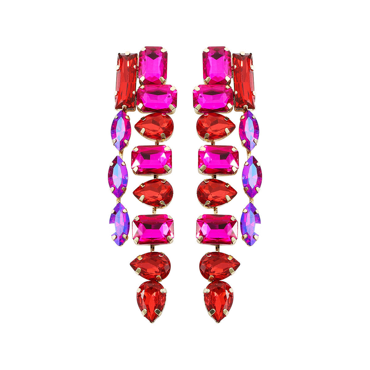 1 Pair Elegant Zircon Water Drop and Colorful Gemstone Tassel Earrings