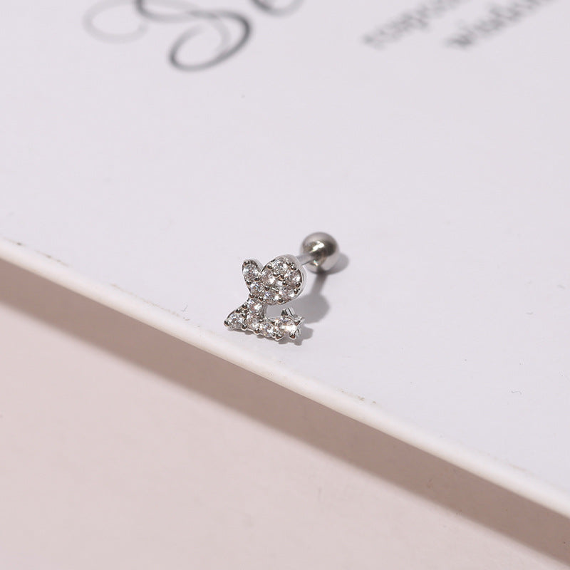 IG Style Shiny Letter Zircon Inlay Stainless Steel Cartilage Stud Earrings with Threaded Screw Closure