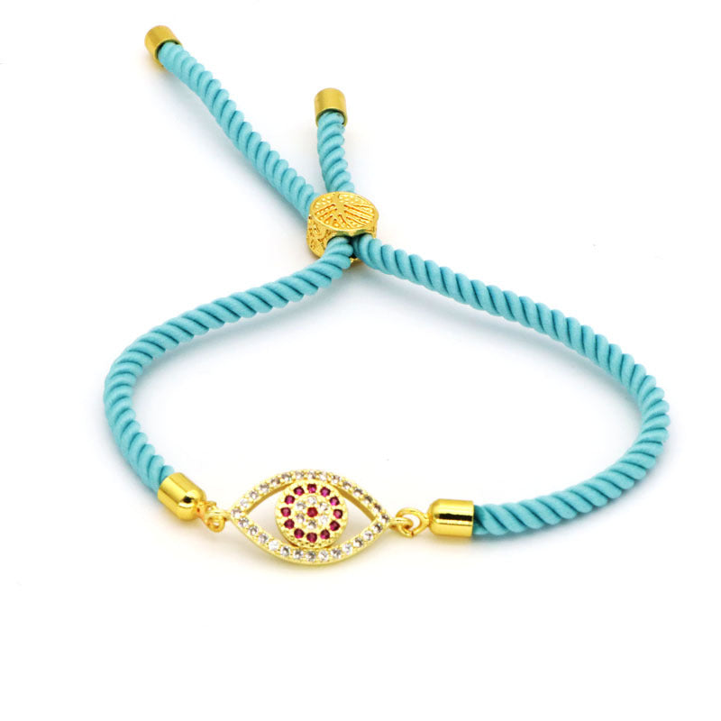 18K Gold Plated Zircon Evil Eye Rope Bracelet for Women