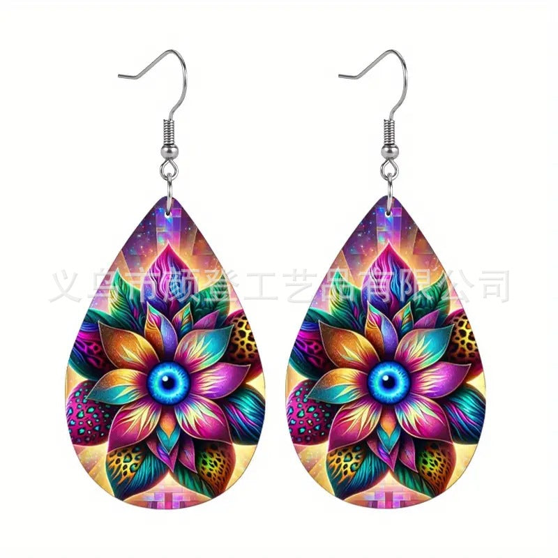 Bohemian African Style PU Leather & Acrylic Water Drop Earrings