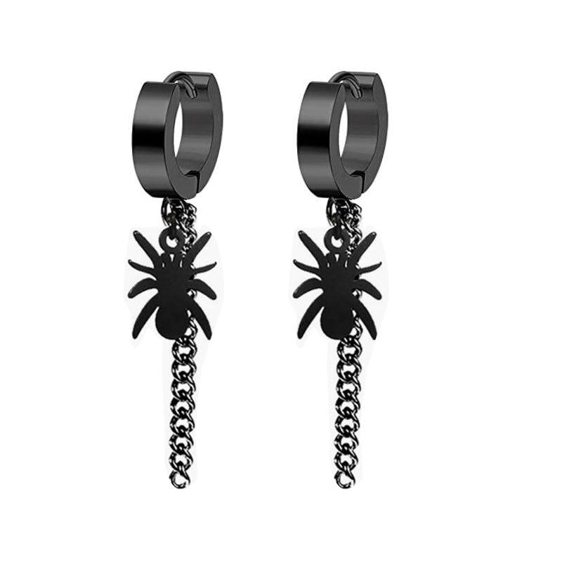 Simple Star Skull Stainless Steel Spike Hoop Earrings