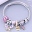 Cute Animal Opal Inlay Stainless Steel Adjustable Cuff Bracelet with Crystal Butterfly Tassel Beads