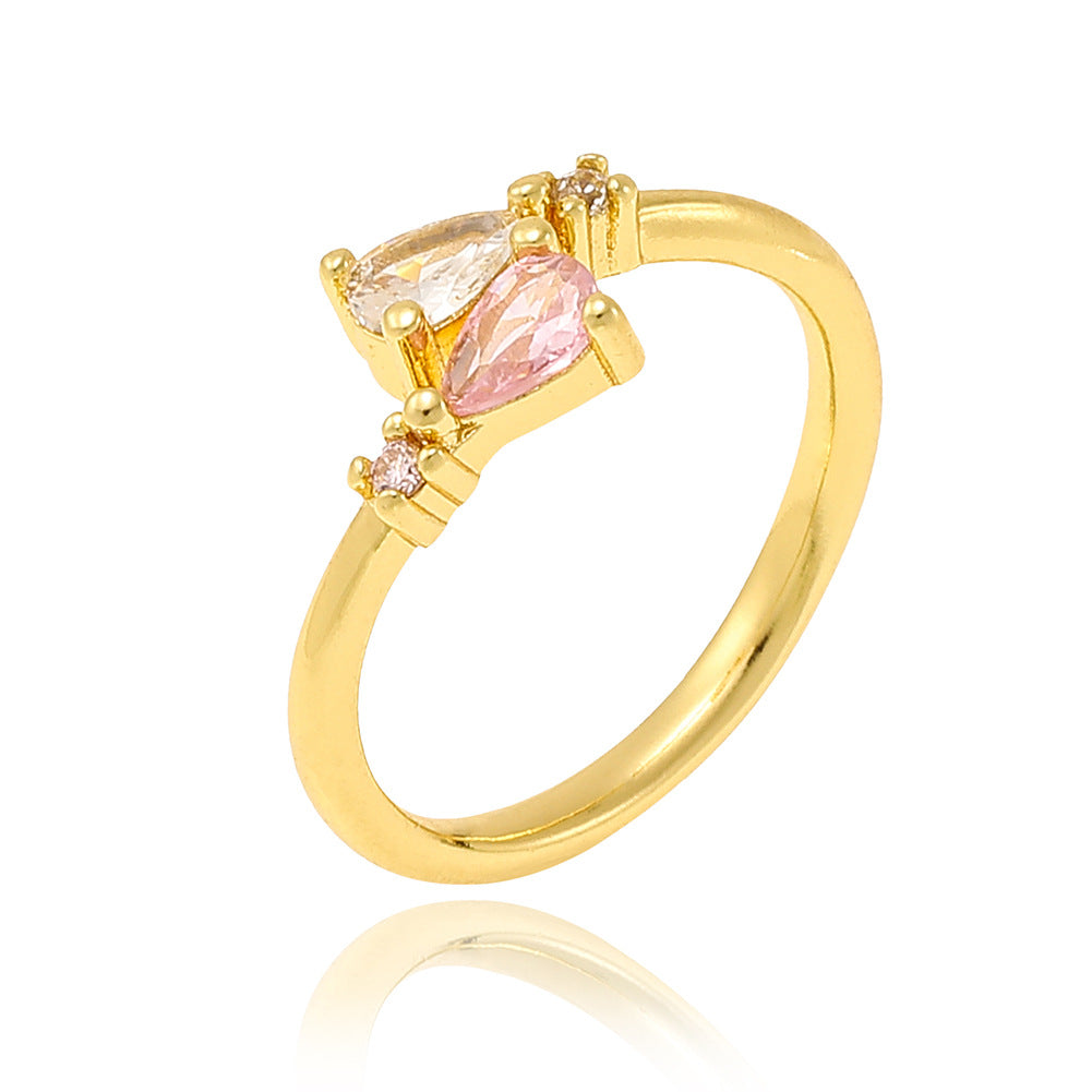 18K Gold Plated Geometric Pearl Zircon Open Ring