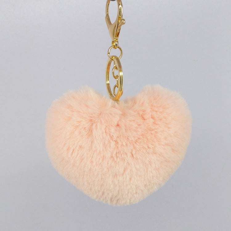 Sweet Heart Shape Alloy Valentine's Day Fur Pom Pom Keychain Pendant