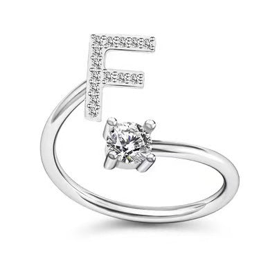 Fashion Adjustable Silver Zircon Letter Ring