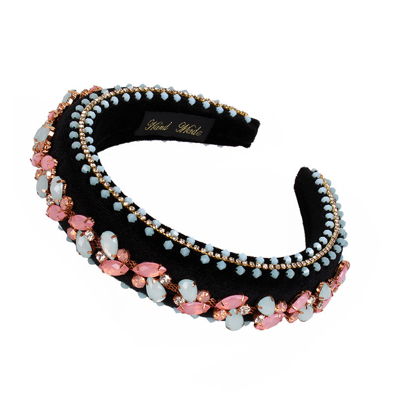 Baroque Rhinestone Pearl Crystal Beaded Wide Headband Hair Accessory