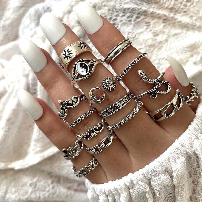 Fashion Gothic Snake and Butterfly Ring Set - 15 Pieces