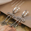 1 Pair Elegant Bow Knot Zircon Inlay Copper Drop Earrings