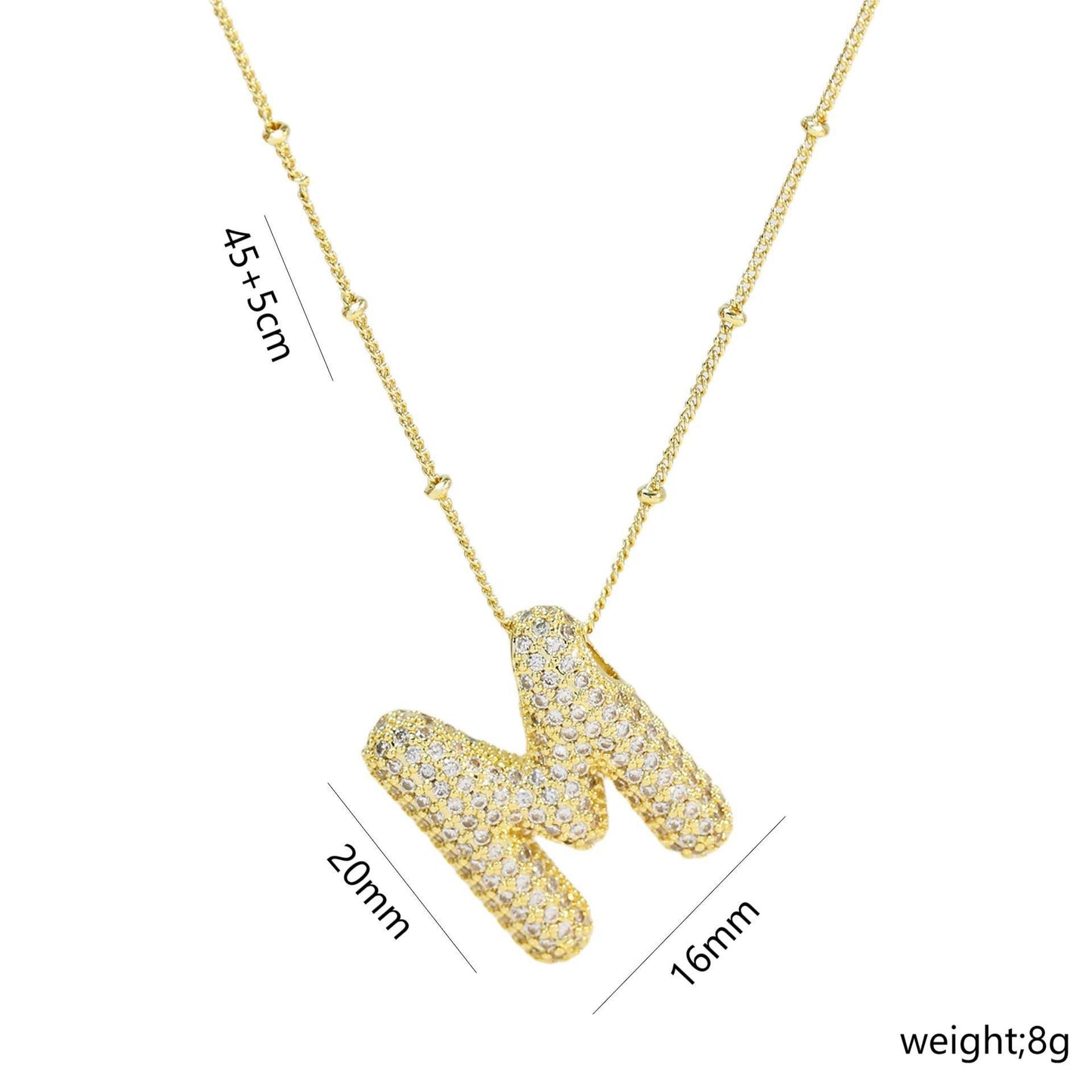 Korean Style Gold Plated Zircon Letter Pendant Necklace