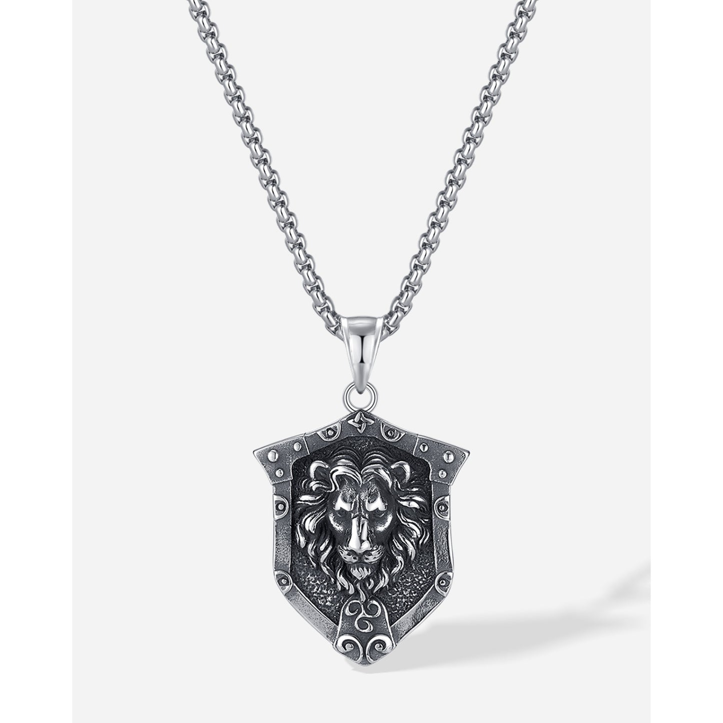 Hip-Hop Vintage Lion Shield Stainless Steel Men's Pendant Necklace