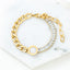 Retro Geometric Stainless Steel Gold Plated Bracelet with Artificial Pearls, Shell, and Zircon Accents