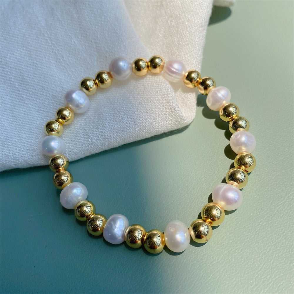 Fashion Geometric Freshwater Pearl Love Bracelet - Simple & Versatile Light Luxury Design