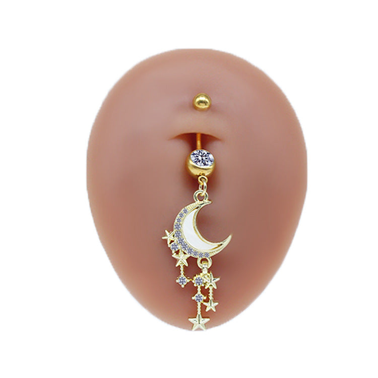 Sunflower Starry Sky Zircon Moon Belly Ring - Stainless Steel & Gold Plated Navel Jewelry