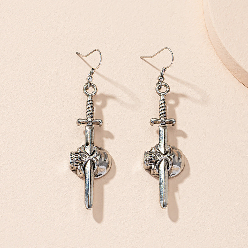 European And American Foreign Trade Ornament Exaggerated Gothic Bearing Sword Earrings Eardrops Vintage Punk Style Skull Stud Earrings Wholesale