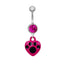 Flamingo and Cat Claw Navel Ring with Rhinestones and Gold Plating