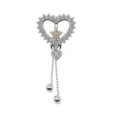 Elegant Heart Shape Butterfly Wings White Gold Plated Zircon Belly Ring