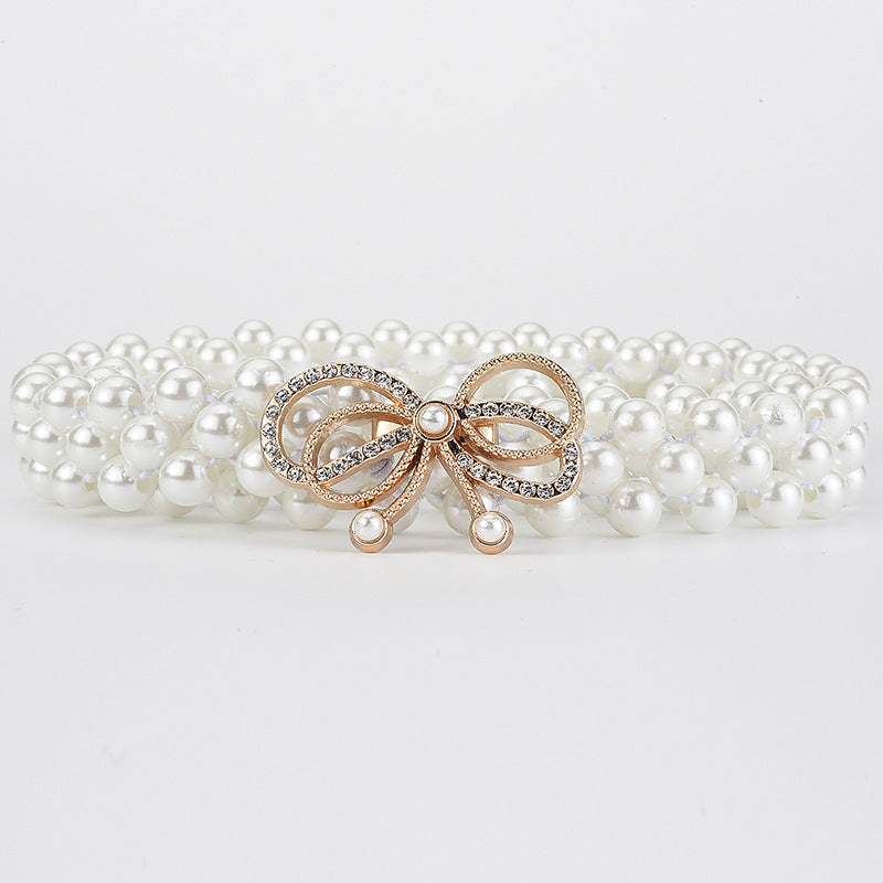 Elegant Butterfly Imitation Pearl Alloy Women's Chain Belt