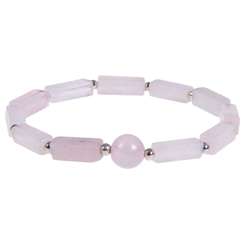 Ethnic Geometric Natural Stone Amethyst and Rose Quartz Beaded Stretch Bracelet