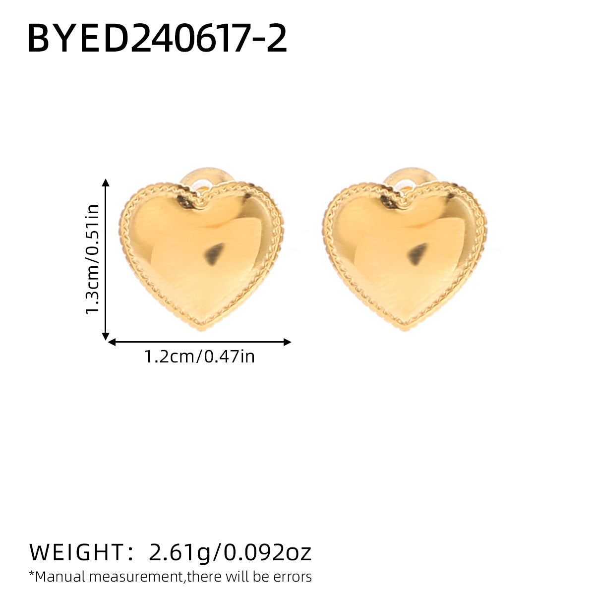 1 Pair Classic Heart Shape 304 Stainless Steel Stud Earrings Set