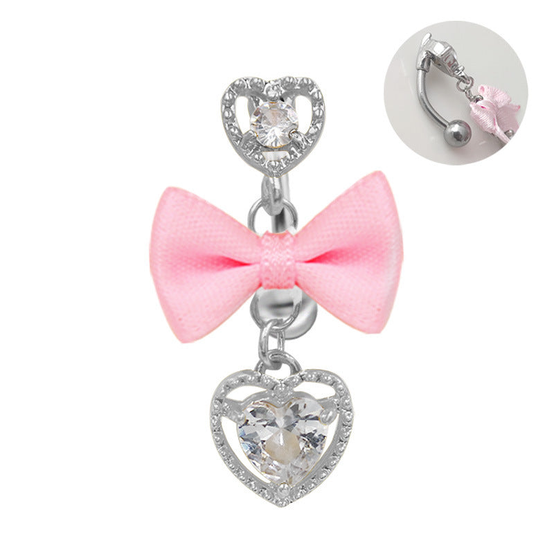 1 Piece Belly Rings Vacation Shiny Heart Shape Bow Knot 316 Stainless Steel  Alloy Inlay Rhinestones Glass Gold Plated