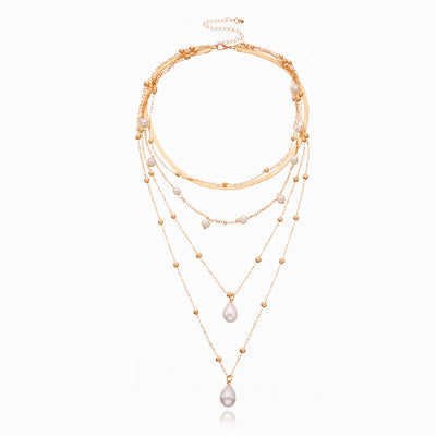 Simple Style Pearl Pendant Multi-Layered Beaded Women's Necklace