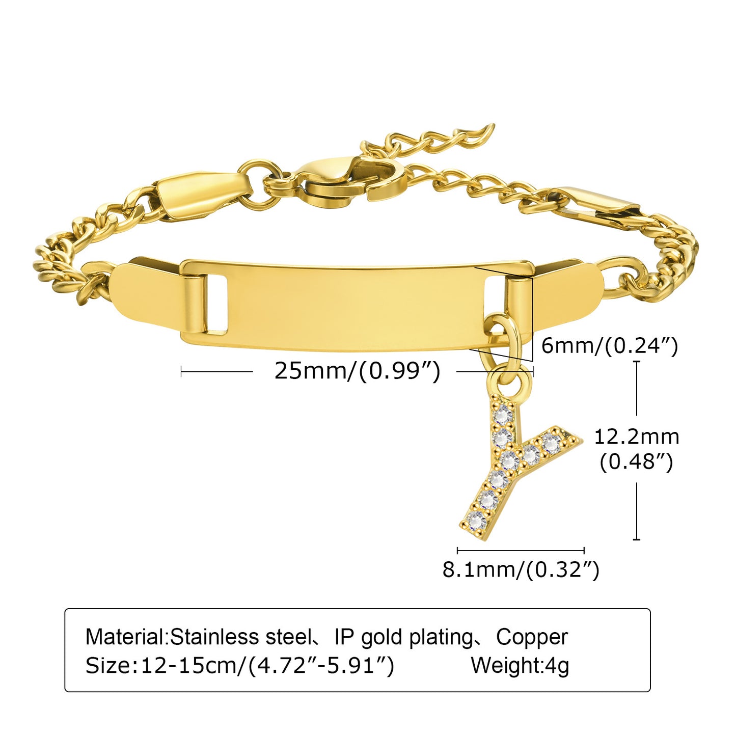 Stainless Steel Zircon Inlay English Letter Bracelet for Women and Children