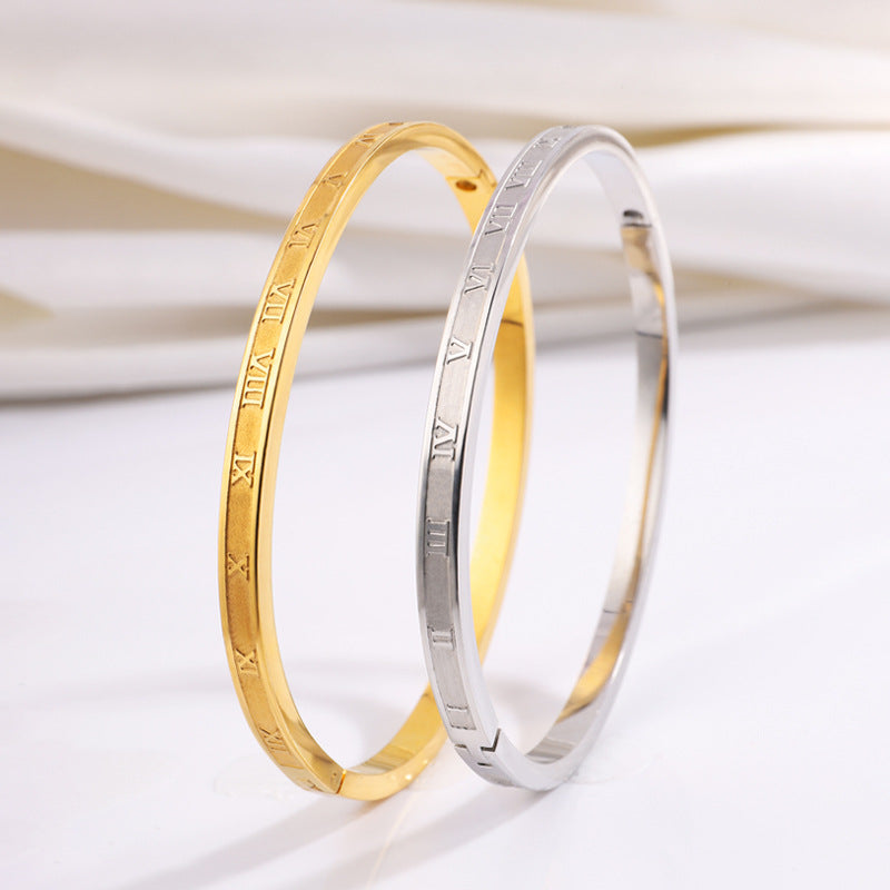 Elegant 18K Gold Plated Stainless Steel Bangle and Titanium Steel Diamond Bracelet Set