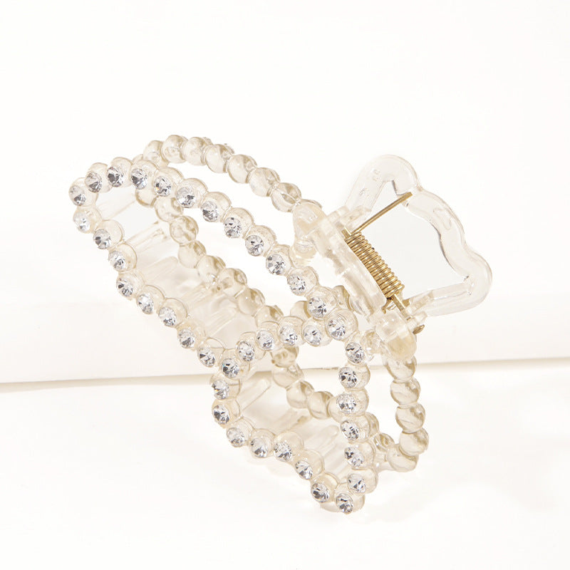 Women's Elegant Butterfly Hair Claw with Rhinestones and Pearls