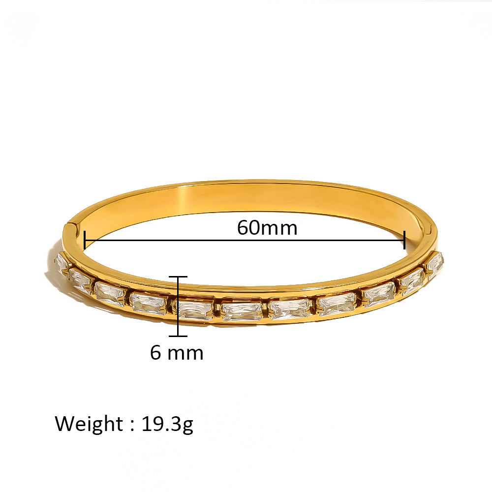 18K Gold Plated Zircon Geometric Star Flower Stainless Steel Bangle Bracelet for Women