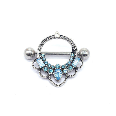 Rock Round Stainless Steel Copper Inlay Glass White Gold Plated Nipple Ring