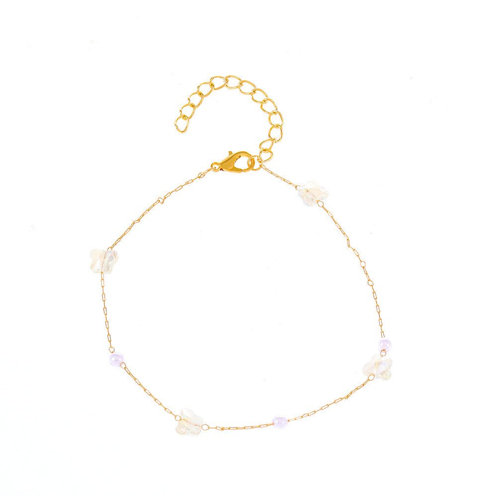 Fashion Crystal Butterfly Pearl Anklet for Women