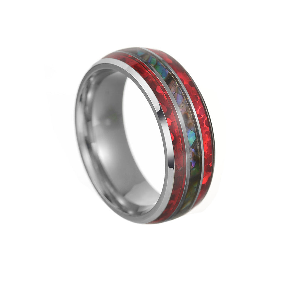 Retro U Shape Titanium Steel Inlay Shell Rings