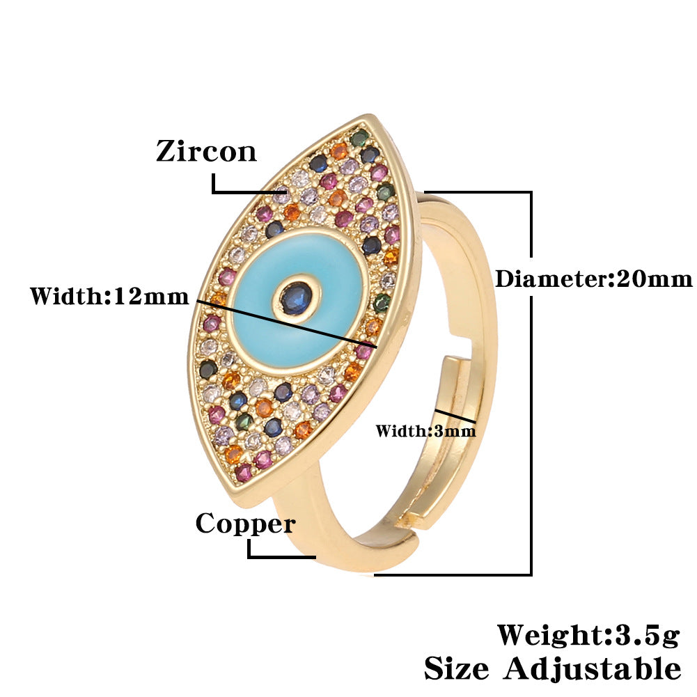 Fashion Enamel Drip Oil Evil Eye Retro Copper Tail Ring Wholesale