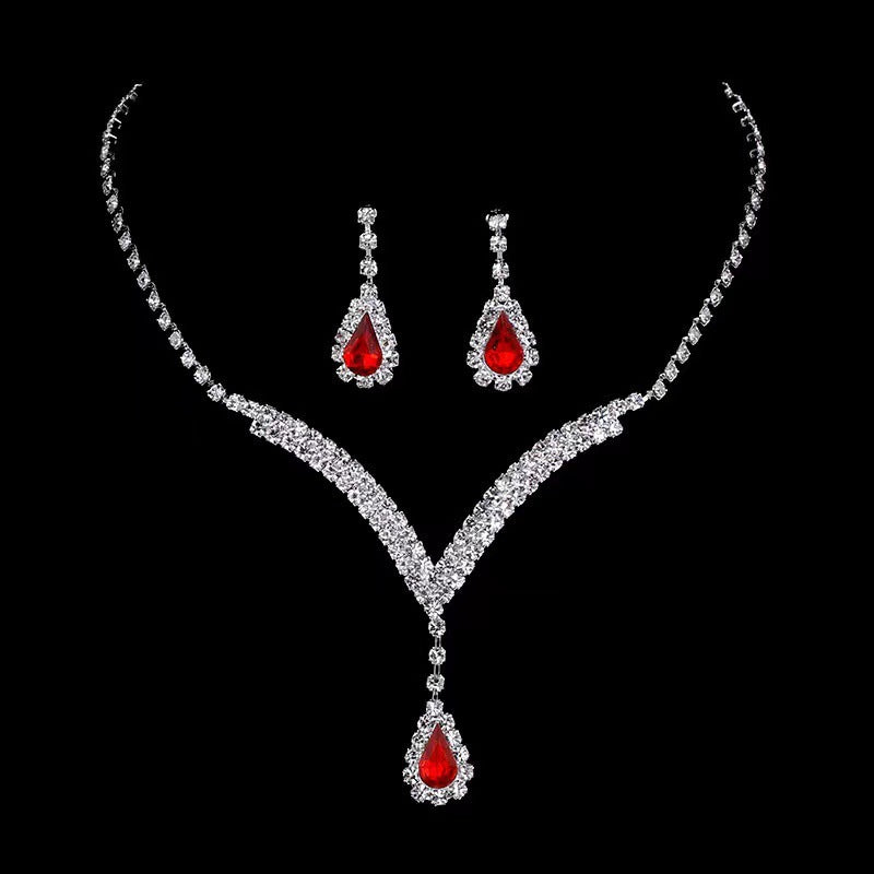 Fashion Water Droplet Acrylic Rhinestone Women's Earrings and Necklace Set