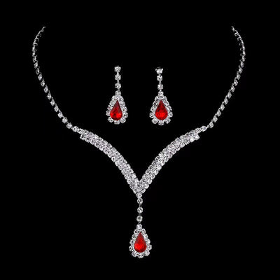 Fashion Water Droplet Acrylic Rhinestone Women's Earrings and Necklace Set