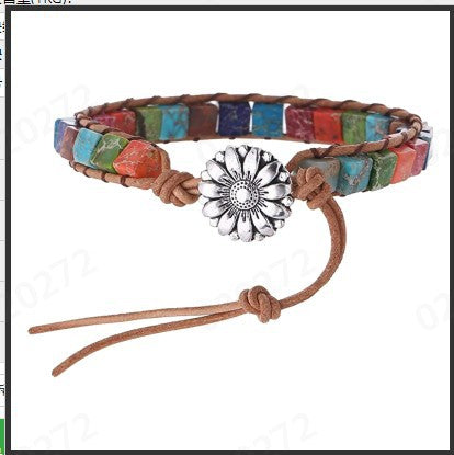 Bohemian Sunflower Multicolor Agate Tree Natural Stone Handmade Bracelet