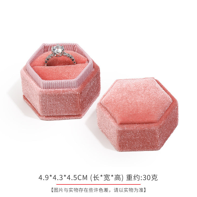 Casual Hexagonal Pink Velvet Jewelry Box for Earrings, Pendants, and Rings