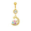 Moon Design Belly Ring - 316 Stainless Steel with Resin Rhinestones and Gold Plating