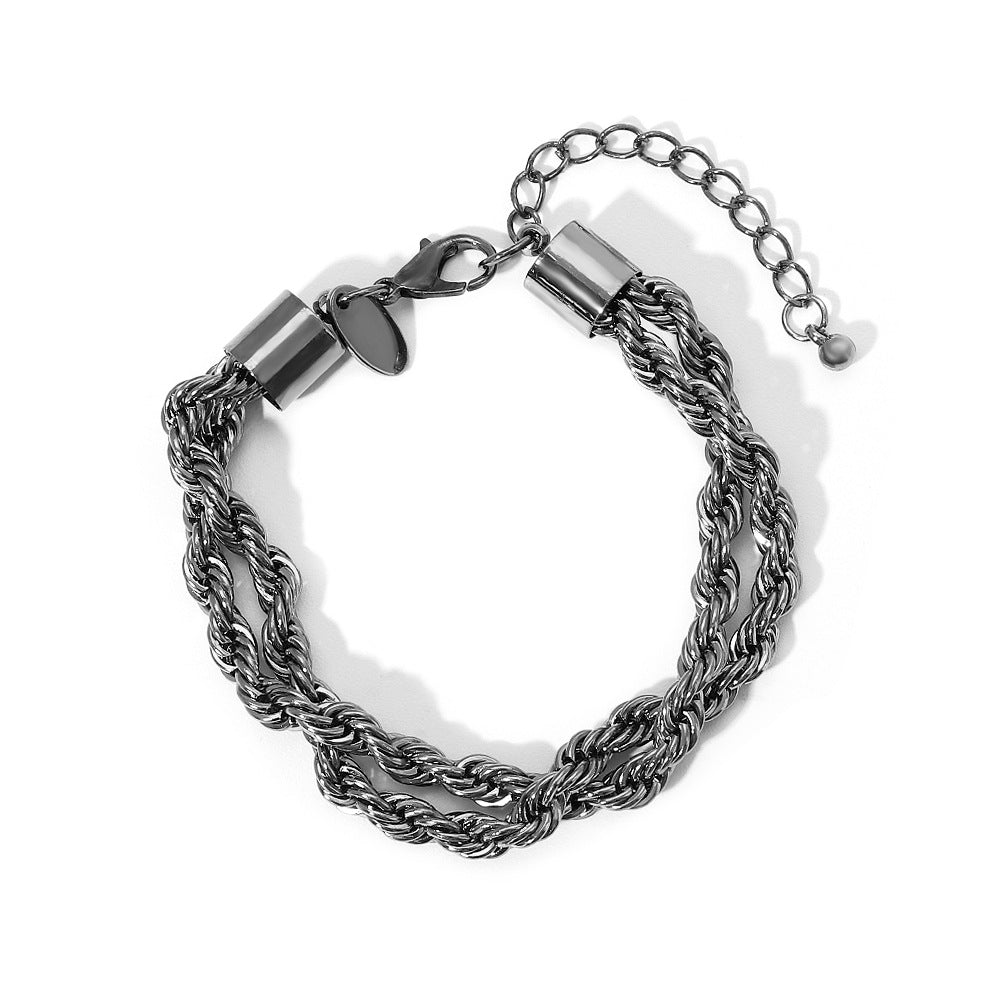 Hip-Hop Geometric Ferroalloy Twist Chain Bracelet - European American Retro Style