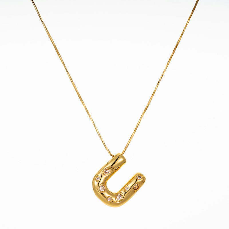 Elegant Gold Plated Zircon Letter Pendant Necklace - Minimalist Design