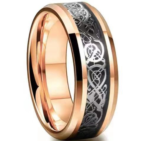 Ethnic Geometric Dragon Pattern Titanium Steel Enamel Ring