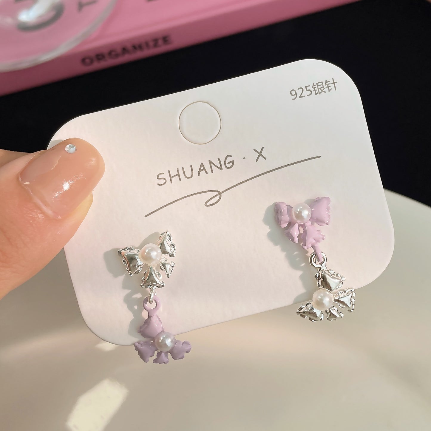 1 Pair Sweet Simple Style Heart Shape Bow Knot Inlay Alloy Zircon Ear Studs