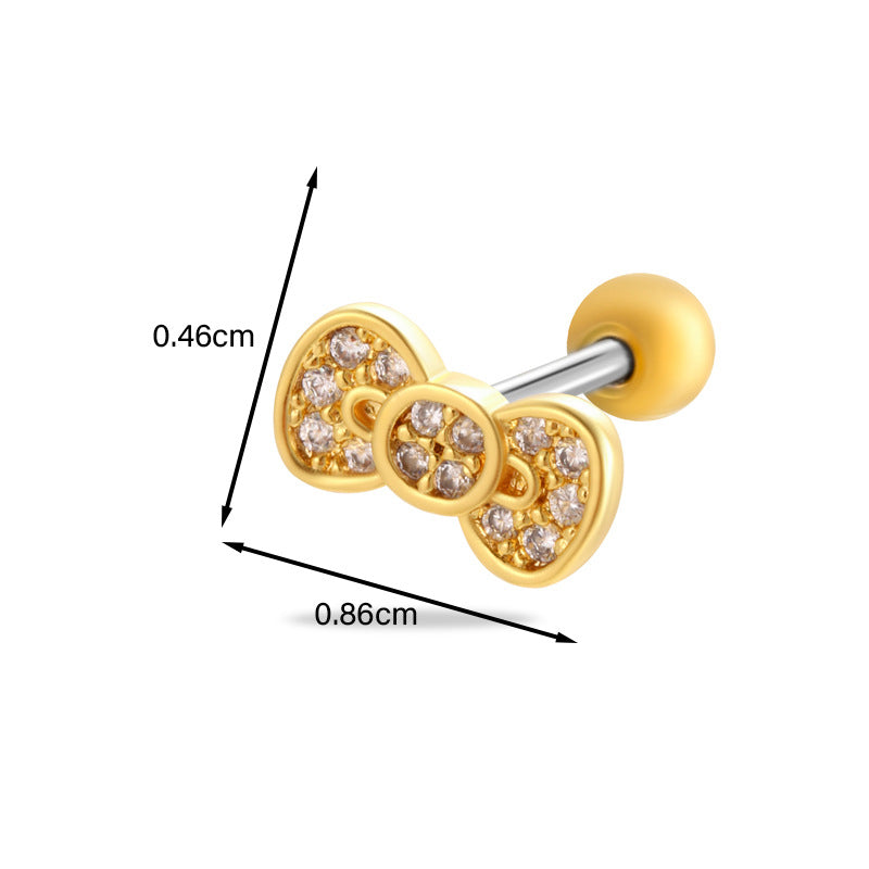 Star Heart Bow Knot Zircon Stainless Steel Cartilage Stud Earrings